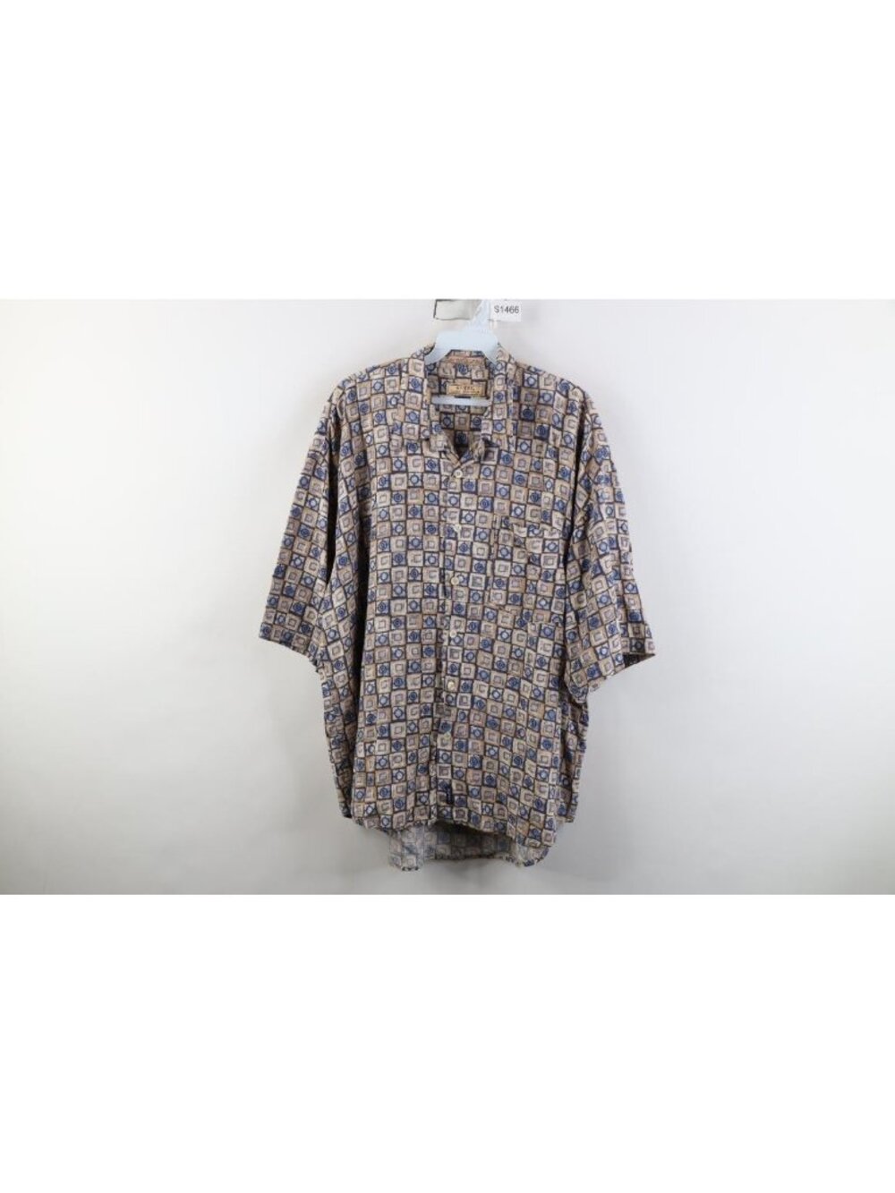 Vintage 90s Guess Mens XL Rayon Gabardine Linen Geometric Collared Button Shirt